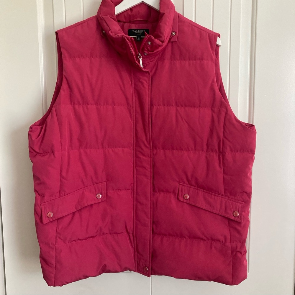 Talbots Puffer Jacket Womens 2X Pink Duck  Down Filled Quilted Vest
